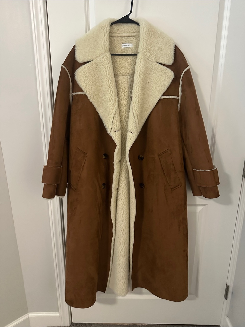 Gianni Bini Brown Pea Coat with Cream Shearling